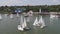 Sailboat harbor. Many beautiful moored sail yachts in the sea port. Footage. Modern water transport, summertime vacation