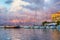 Sailboat harbor, many moored sail yachts in the sea port