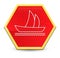 Sailboat icon abstract red hexagon button bright yellow frame elegant design