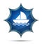 Sailboat icon magical glassy sunburst blue button