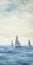 Sailboat Illustration: Atmospheric Watercolor Painting In Light Cyan And Navy