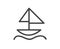 Sailboat line out icon in black and white. Pictograph with sailing boat isolated over white.