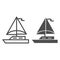 Sailboat line and solid icon, sea transport symbol, Sailing ship vector sign on white background, sail boat icon in