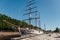 Sailboat Meridianas near the pier in Klaipeda, Lithuania