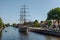 Sailboat Meridianas near the pier in Klaipeda, Lithuania