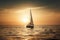 a sailboat in the middle of the ocean at sunset