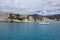 Sailboat moored in Cala Fornells turquoise water