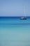Sailboat moored in the calm and crystal clear waters. Majorca, Balearic Islands, Spain. Europe
