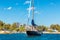 Sailboat moored in front of Limassol town. Cyprus