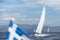 Sailboat participate in sailing regatta 12th Ellada Autumn 2014 among Greek island group in the Aegean Sea