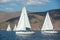 Sailboat participate in sailing regatta 12th Ellada Autumn 2014 among Greek island group in the Aegean Sea,