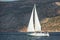 Sailboat participate in sailing regatta 12th Ellada Autumn 2014 among Greek island group in the Aegean Sea