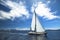 Sailboat participate in sailing regatta. Luxury Yachts. Vacation. Travel concept.