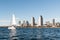 Sailboat Passes the Downtown San Diego Skyline