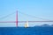 Sailboat passing under the Golden Gate Bridge, USA