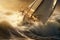 A sailboat peacefully sails in the middle of a vast expanse of water., Sailboat on rough water, AI Generated, AI Generated