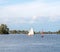 Sailboat on Pikmeer lake in Grou, one of Frisian lakes in Friesland, Netherlands