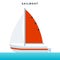 Sailboat, pleasure boat using sails as the main means of propulsion vector icon flat isolated.