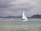 Sailboat at Ponta das Canas beach in Florianopolis, Brazil