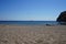 Sailboat and powerboat in the Mediterranean off the coast of the island of Rhodes. Kolympia, Greece