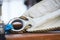 Sailboat ropes wooden pulley rigs. Part of a sail boat. Close-up view of sailboat ropes, pulleys and ropes on the mast, Yachting s