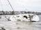 A sailboat run aground after breaking free of its moorings