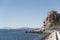 Sailboat sailing next to the Aguilas lighthouse in Spain