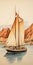 Sailboat Sailing With Palms And Mountains - Monumental Mural Art