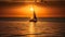 Sailboat sailing on tranquil waters at dusk, a perfect vacation generated by AI