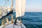 Sailboat sailing on Wadden Sea, Netherlands