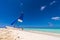 Sailboat on the sandy beach of the Playa Paradise of the island of Cayo Largo, Cuba. Copy space for text.