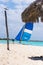 Sailboat on the sandy beach of the Playa Paradise of the island of Cayo Largo, Cuba. Copy space for text. Vertical.