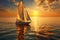 Sailboat in the sea in the evening sunlight over beautiful background. Generative AI