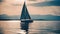 sailboat on the sea Lone modern sail boat sailing on calm blue water