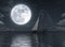 Sailboat on the sea at night with full moon