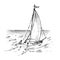 Sailboat in the sea, summer adventure, active vacation. Seagoing vessel, marine ship or nautical caravel. water