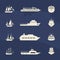 Sailboat and ship icons collection on grunge