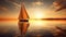 Sailboat silhouette back lit by sunset, nautical vessel on tranquil seascape generated by AI