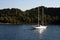 Sailboat in Skorpios, sea of Lefkada, Greece