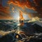 Sailboat on a stormy ocean at sunset: an amazing, exquisite Russ