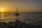 Sailboat at sunset in Alimos marina in Athens, Greece