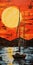 Sailboat Sunset Painting: Dark Orange And Black Abstract Whispers