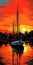 Sailboat At Sunset: Pop Art Illustration Of Olson 25 In Portland Harbor