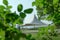 A sailboat tent by the lake, public park scenery