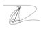 Sailboat under full sail at sea. Sailing logo. Continuous one line drawing.