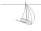 Sailboat under full sail at sea. Sailing logo. Continuous one line drawing.
