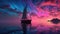 A sailboat under a pink glowing sky image generative AI