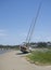 sailboat washed ashore on Nantucket by Hurricane Arthr