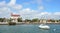 Sailboat and waterfront buildings