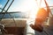 Sailboat with winch and rope on deck